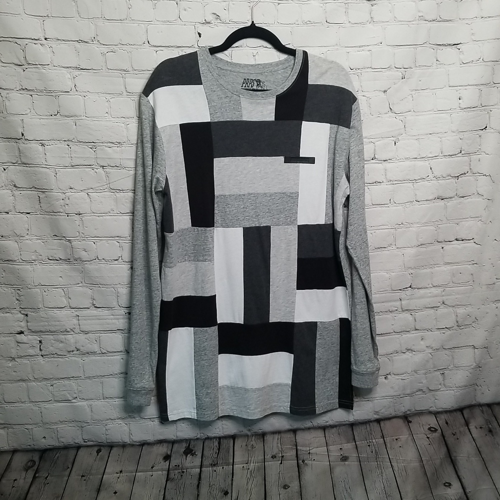 PRPS Goods Co Black White Checkered Long Sleeve Tunic Top Size Large